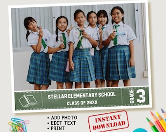 Editable Class Photo Template: School Keepsake, Canva Design (Digital Download 11x8.5 inch)