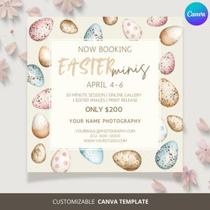 Easter Minis Session Template Easter Session Template Easter marketing template No Photo Marketing Template Canva Easter Eggs