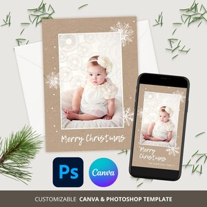 Plantilla imprimible de tarjeta navideña en Canva Plantilla de tarjeta navideña para Photoshop Plantilla de tarjeta navideña Tarjeta con foto navideña Tarjeta de felicitación navideña familiar