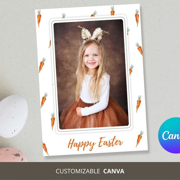 Editable Easter Greeting Card, Watercolor Easter Card Canva Template, Printable Easter Photo Card Template, Template for photographers
