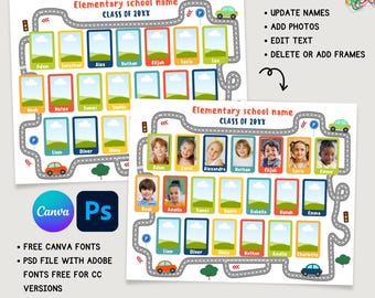 School Class Photo Collage Template: Canva & Photoshop (Digital Download)