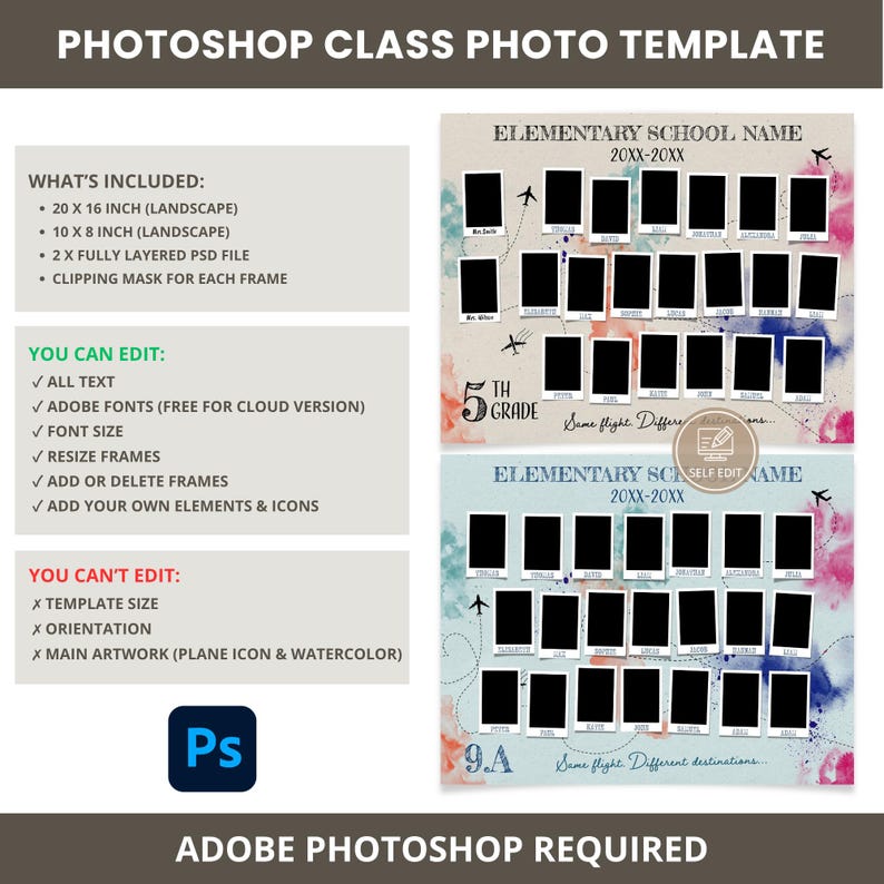 Editable Photoshop Class Composite Template PSD School Photo Collage ...