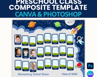 Space Class Photo Template – Canva & Photoshop, Editable (Digital Download)