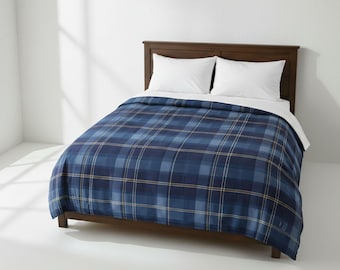 Plaid Cotton Duvet Set Queen or King – Winter Checkered Bedding | Frost Check - Durazza