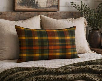 Rustic Plaid Pillow Shams, Red Green Cotton Standard King | Cabin Check - Durazza