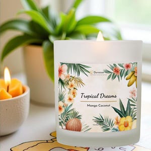 Tropical Mango Coconut Candle: Eco-Friendly Vegan Coconut Soy Wax, Wood Wick 11 oz Summer Scented Luxury Candle | Tropical Dreams by Durazza