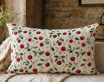 Cherry Cotton Pillow Sham, Cottage Bedding Standard King | Cherry Picked – Durazza