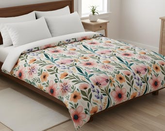 Colorful Floral Duvet Cover, Queen / King Cotton Bedding | Wildflower Haven – Durazza