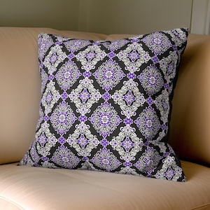 Purple & White Damask Faux Suede Throw Pillow or Pillow Cover: Midnight Majesty - Gothic Home Decor for Chair, Sofa or Bed, Gift for Goth