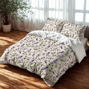 Lavender Duvet Cover – Cozy Cottagecore Bedding, Floral Purple Decor for Garden Room or Spring Home Accents | Violet Meadow by Durazza
