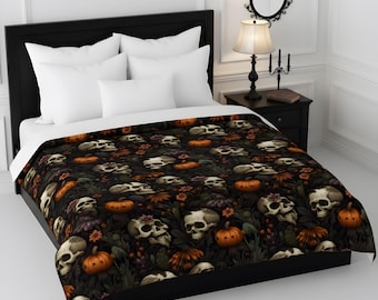 Halloween Duvet Cover, Pumpkin Skull Cotton Sateen Queen King Bedding | Dead Harvest – Durazza