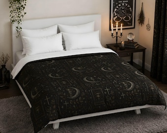 Whimsigoth Moon Duvet Cover, Cotton Queen/King Size Gothic Bedding | Hexhaven - Durazza
