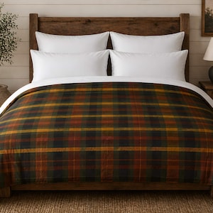 Plaid Duvet Set Queen or King: Rustic Checkered Bedding | Cabin Check - Durazza