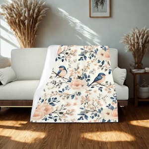 Bluebird Throw Blanket: Cottagecore Floral Spring Decor | Sweet Song by Durazza