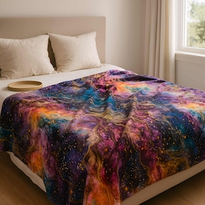 Galaxy Throw Blanket – Sherpa or Velveteen Celestial Bedding for Cosmic Decor | Mystical Moonbeam - Durazza