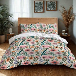 Florales Bettwäsche-Set - Vintage Cottagecore Bettwäsche, botanische Ästhetik im Boho-Stil, erdiges, wunderliches Dekor | Wildblumenhafen