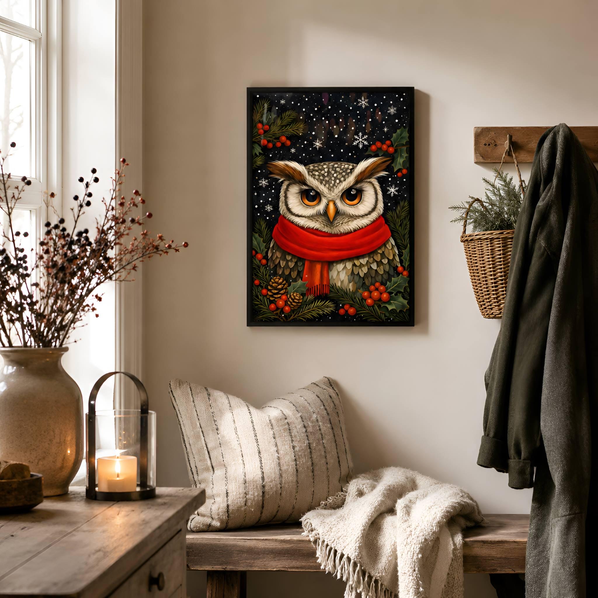 Winter Owl Wall Art Print, 18×12"/36×24" Christmas Decor | Owl Frost – D