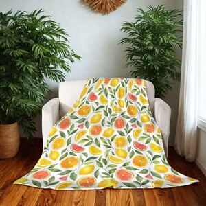 Citrus Fruit Throw Blanket: Vibrant Orange, Lemon, Grapefruit Print  | Juicy Joy by Durazza