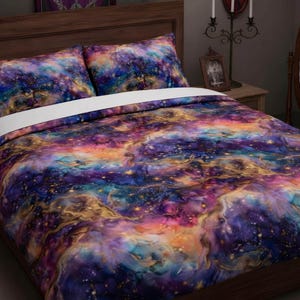 Celestial Whimsigothic Duvet Cover, Twin Queen King Cotton Galaxy Bedding  | Mystical Moonbeam - Durazza