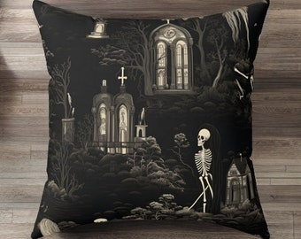 Housse de coussin imitation daim cimetière : déco d'Halloween macabre