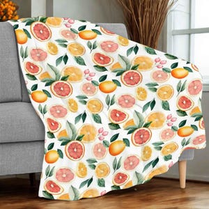 Citrus Throw Blanket – Grapefruit Orange Decor, Summer Boho Fruit Decor for Cozy Cottage Living Room Accent | Sunny Slice by Durazza