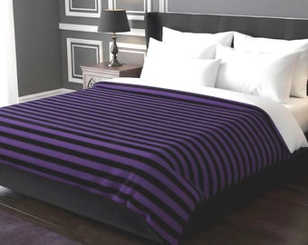 Striped Halloween Duvet Cover, Black Purple Cotton Twin Queen King Bedding | Sinister Stripes – Durazza