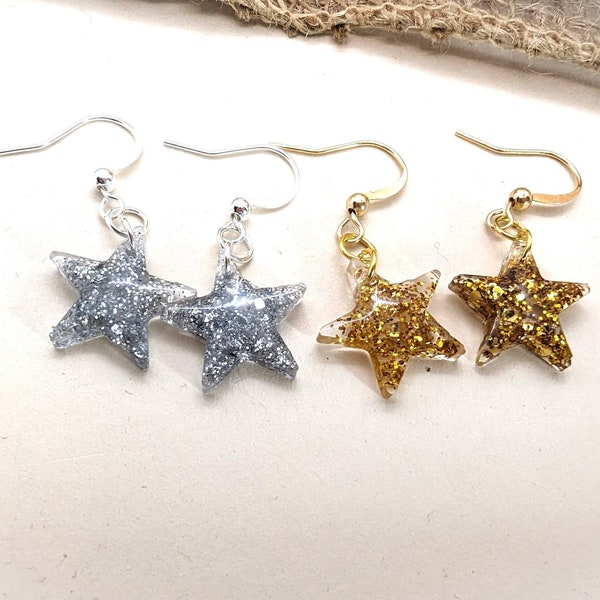 Glittering Winter Star Resin Earrings - Minimalist Holiday Jewelry