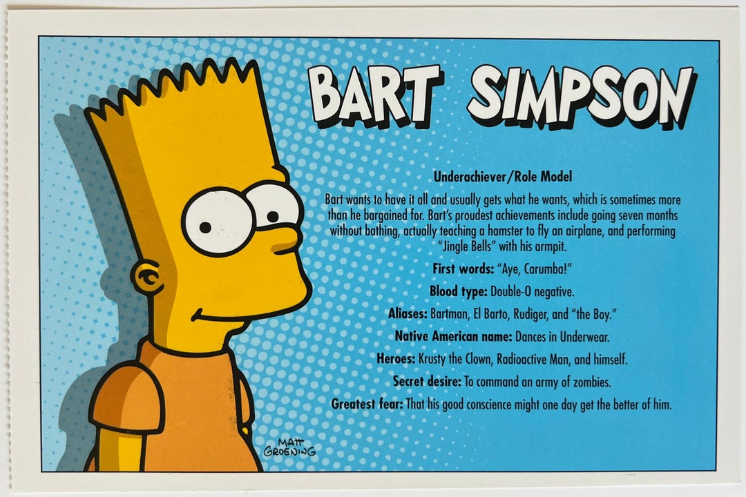 The Simpsons Bart Simpson Postcard Etsy