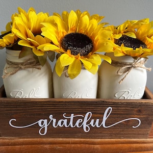Personalizable Sunflower Centerpiece, Sunflower Mason Jar Centerpiece, Farmhouse Decor, Dining Room Decor, Entryway, Home, Mason Jar Decor