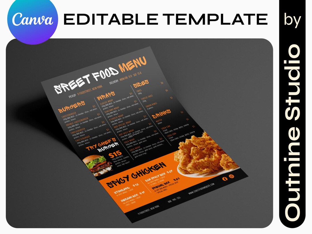 Restaurant Menu Canva Template, Social Media Flyer (digital Download ...