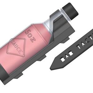 image of a CAD file of a 3d printed tactical hot sauce holster/ holder / mount