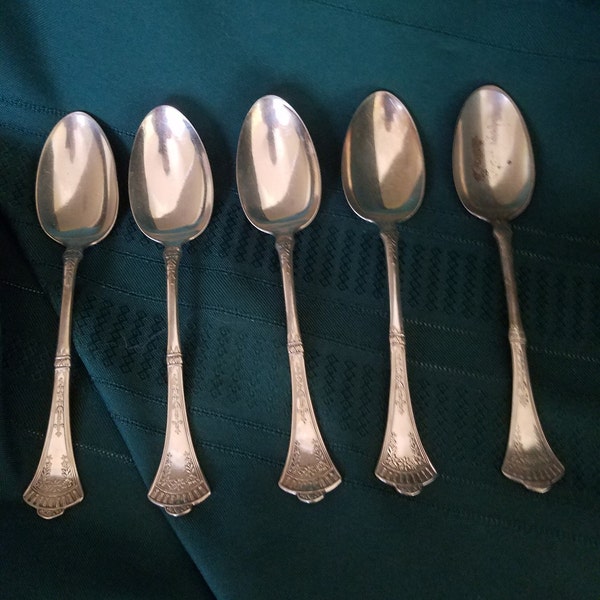 Silver Plate Serving Spoons Rogers & Bro A1 Crown Pattern (Set of Five)