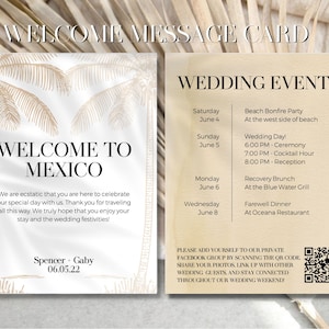"Hochzeits-Begrüßungsbrief und Reiseplan - inklusive Nachricht und Timeline für die Hochzeit - anpassbare druckbare Canva, sofortiger Download."