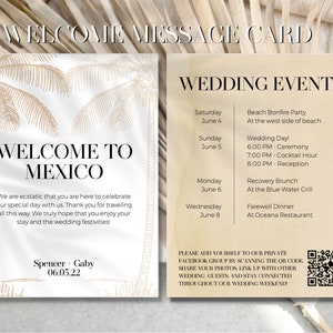 Lettre de bienvenue et itinéraire de mariage - Message et calendrier inclus pour le mariage à destination - Impression personnalisable en téléchargement immédiat sur toile
