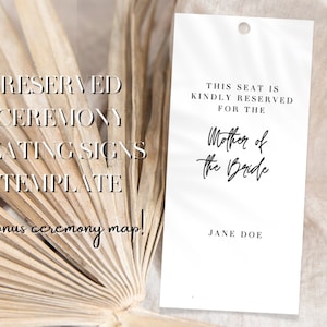 Reserved Seating Sign for Wedding Ceremony Template - With Bonus Ceremony Map - Fully Customizable and Printable on Canva - Digital Download