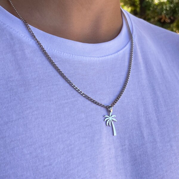 Palm tree necklace mens clearance