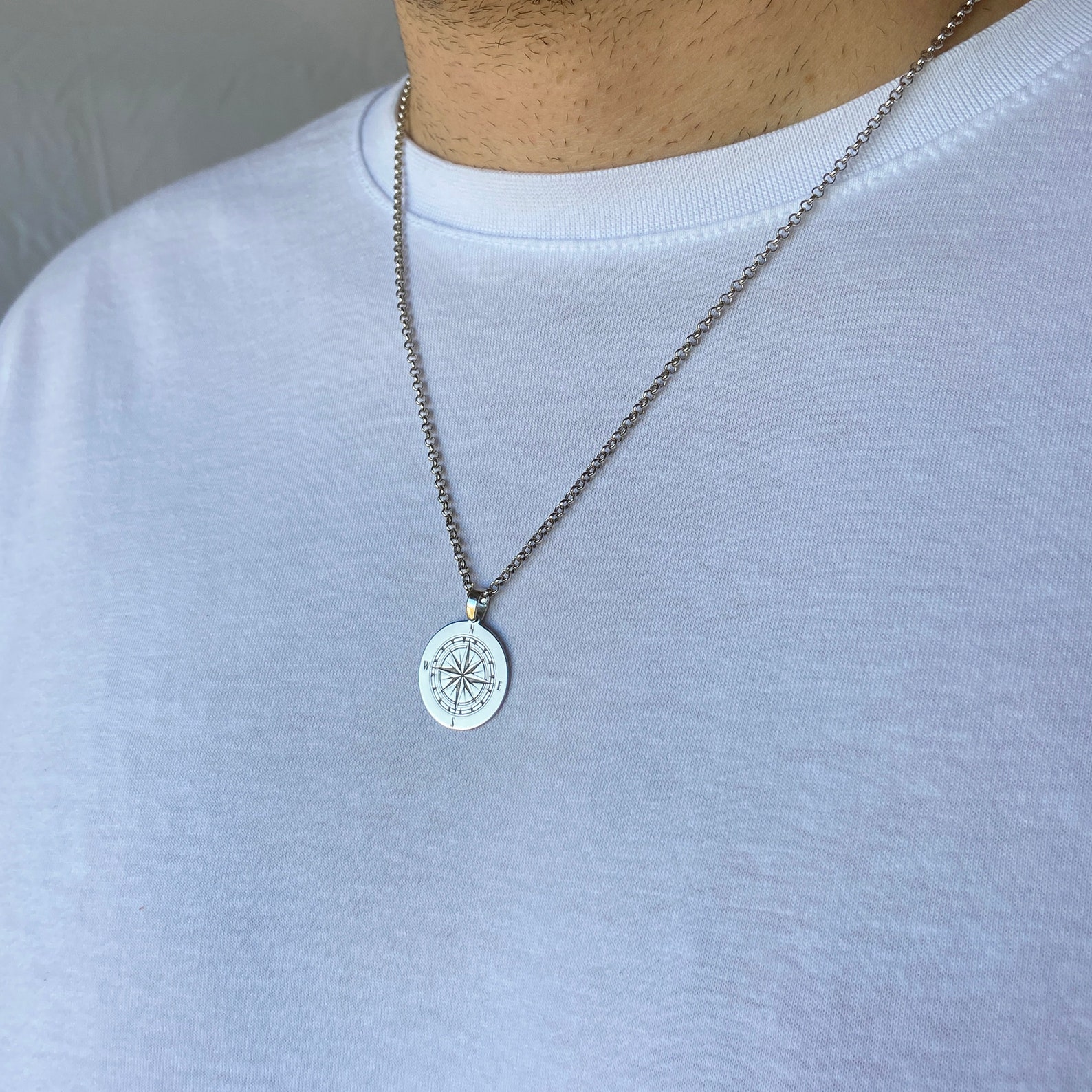 Engraved Compass Necklace Compass Pendant Sailor Necklace Etsy