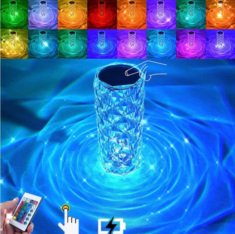Crystal LED Table Lamp Rose Light Projector 3/16 Colors Touch Etsy