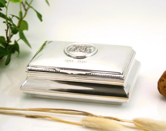 カムッソ スターリングシルバーボックス – ヴィンテージペルー、シーダーライニング、海軍彫刻