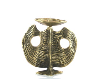 ブルータリストスタイルのキャンドルスタンド - ドイツ製鋳造真鍮、ミッドセンチュリーモダン