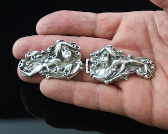 ウィリアム・B・カー アールヌーボー スターリングシルバー ベルトバックル – アンティーク 830 シルバー