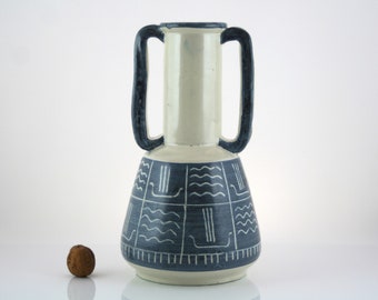 Rare pottery  Vase,Unmatched Decorative Piece,Unique Shape,Primitive Runes,Sturdy Build, Eye-catching Deco with Waves, Boats,Timeless Appeal