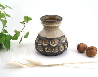 ヴィンテージ スカンジナビア 花瓶 – Løvemose Pottery、素朴なレリーフストーンウェア
