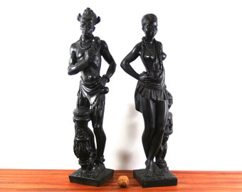 ヴィンテージの黒檀製アフリカ彫像 - ミッドセンチュリーの男女像