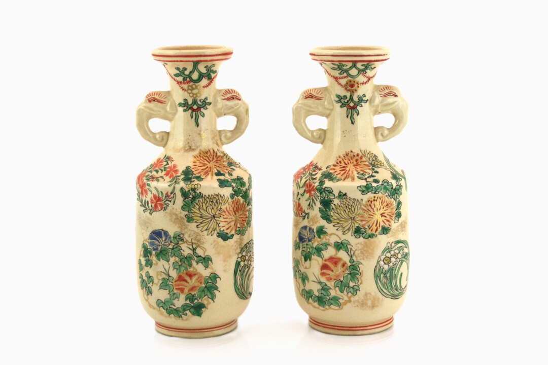 Authentic Meiji Period Japanese Awata Kyo-yaki Vases With Elephant ...