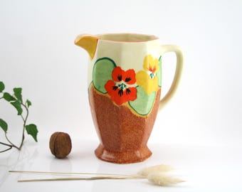 クラリス・クリフ ビザールウェア アテネ ジャグ – 「ナスタチウム」柄、アールデコ 1930年代