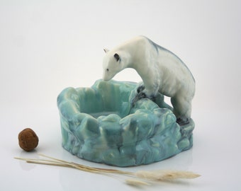 Art Deco Polar Bear Bowl by Ditmar Urbach, Czechoslovakia 1930s Ceramic Vide Poche