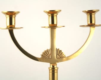 ヴィンテージ アールデコ ソリッドブラス キャンドルスタンド - 3本アームキャンドルスティック