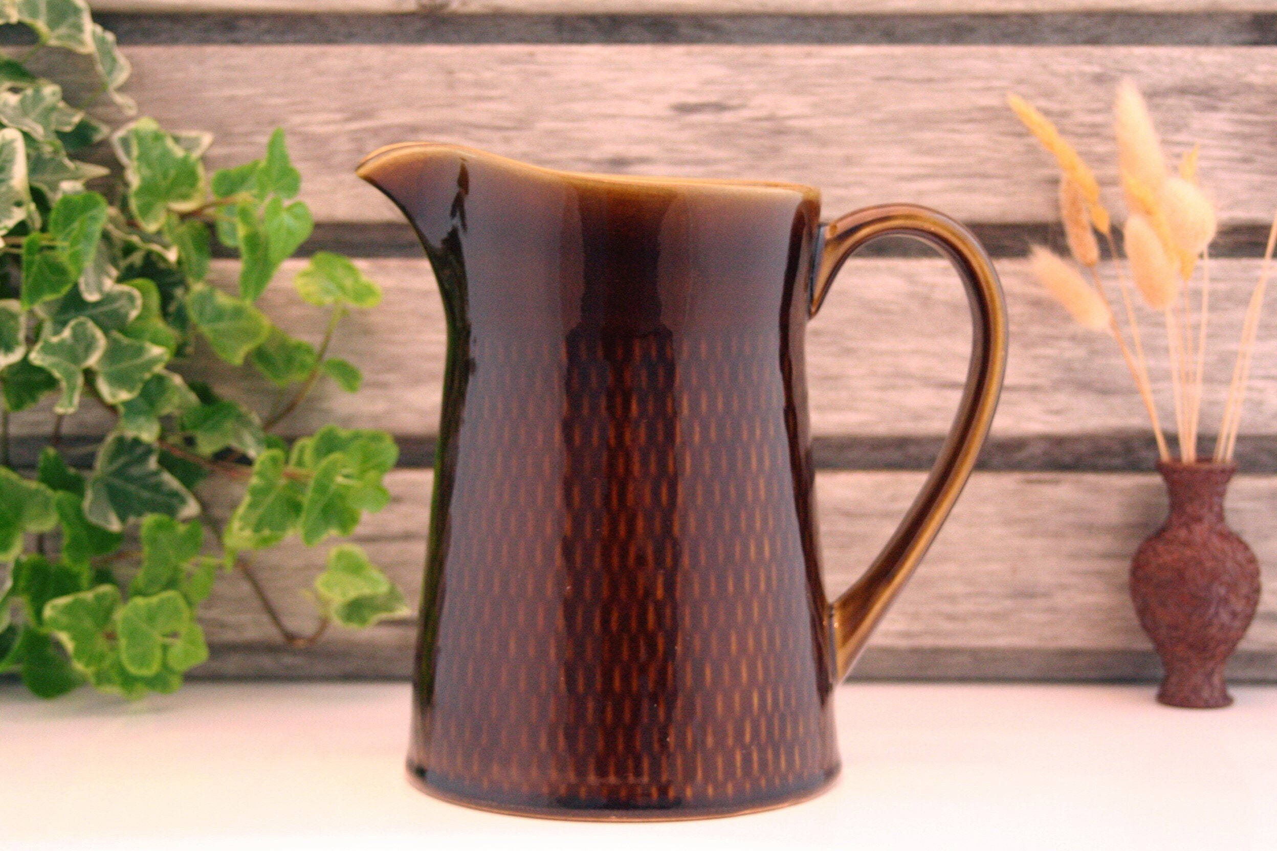 Stavangerflint Vintage Pitcher 1l. Brunette by Stavangerflin Norway,series Brunette by Kåre Berven Fjeldsaa,Stavangerflint Brunette Mug 1960