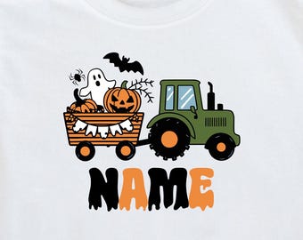 Personalized Halloween Tractor Toddler Shirt, Pumpkin Patch Tee